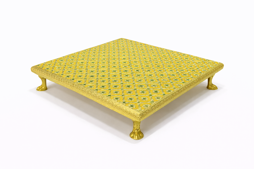 Decorative Bajot (Puja Chowki) – 12"x 12" | 1300g | Premium Mandir & Ritual Platform