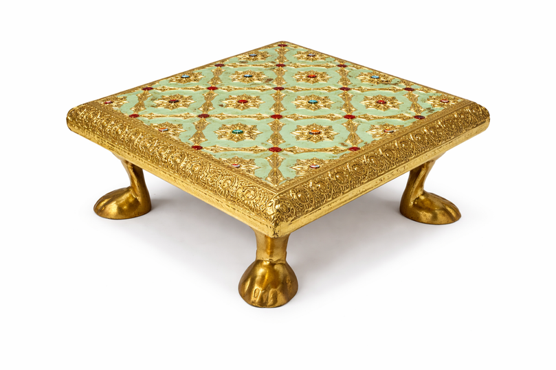 Decorative Bajot (Puja Chowki) – 4x4" | 145g | Premium Mandir & Ritual Platform
