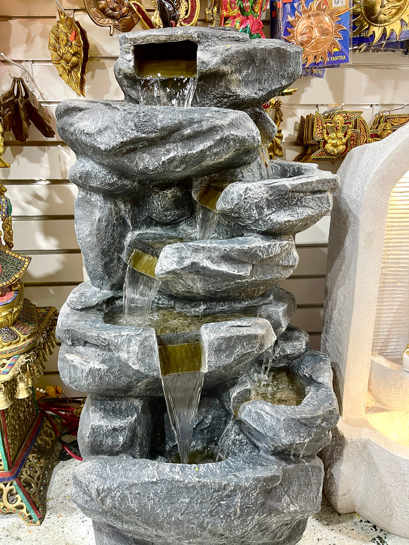 3.5ft Tall Meditating Buddha Rock Water Fountain - with Lights & Water Pump