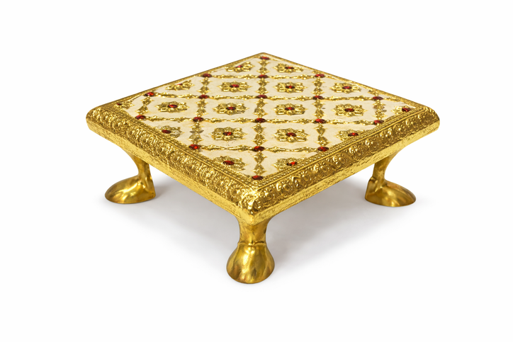 Decorative Bajot (Puja Chowki) – 6"x 6" | 385g | Premium Mandir & Ritual Platform