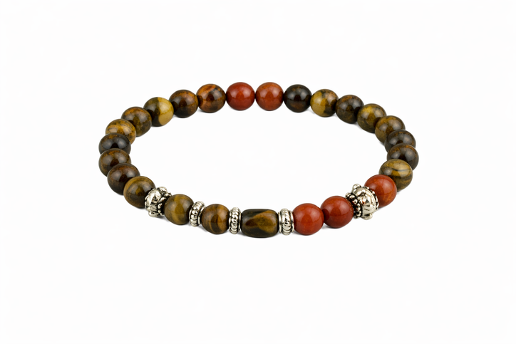 Leo Rashi Bracelet (Tiger Eye & Red Jasper 8mm) | Simha Rashi Stone Bracelet for Confidence, Protection & Success