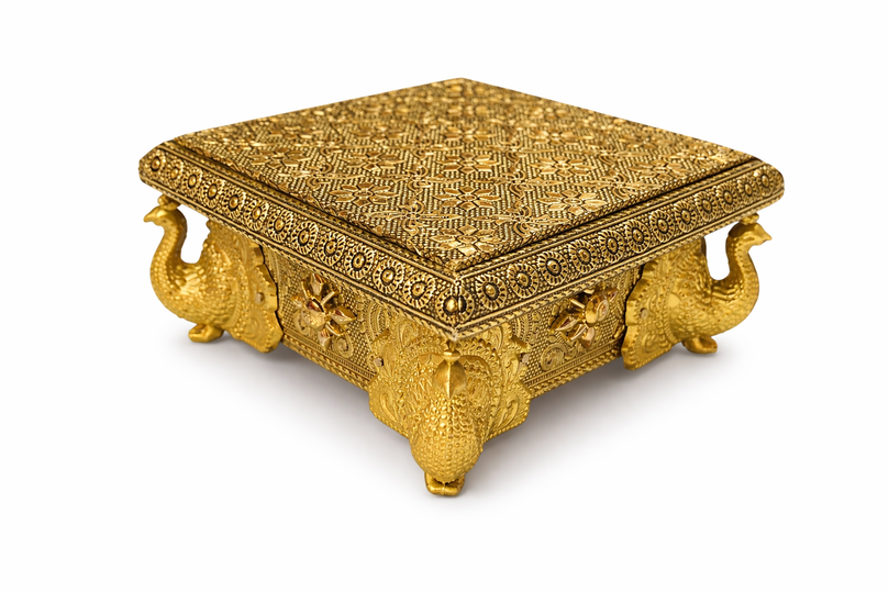 Decorative Bajot (Puja Chowki) – 5"x5" | 295g | Premium Mandir & Ritual Platform