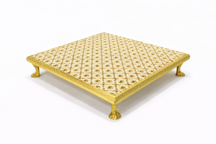Decorative Bajot (Puja Chowki) – 10"x 10" | 1000g | Premium Mandir & Ritual Platform