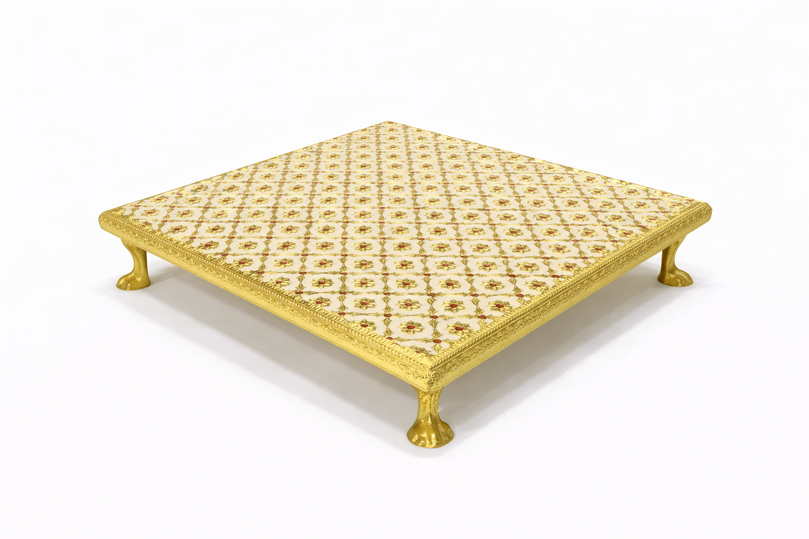 Decorative Bajot (Puja Chowki) – 10"x 10" | 1000g | Premium Mandir & Ritual Platform