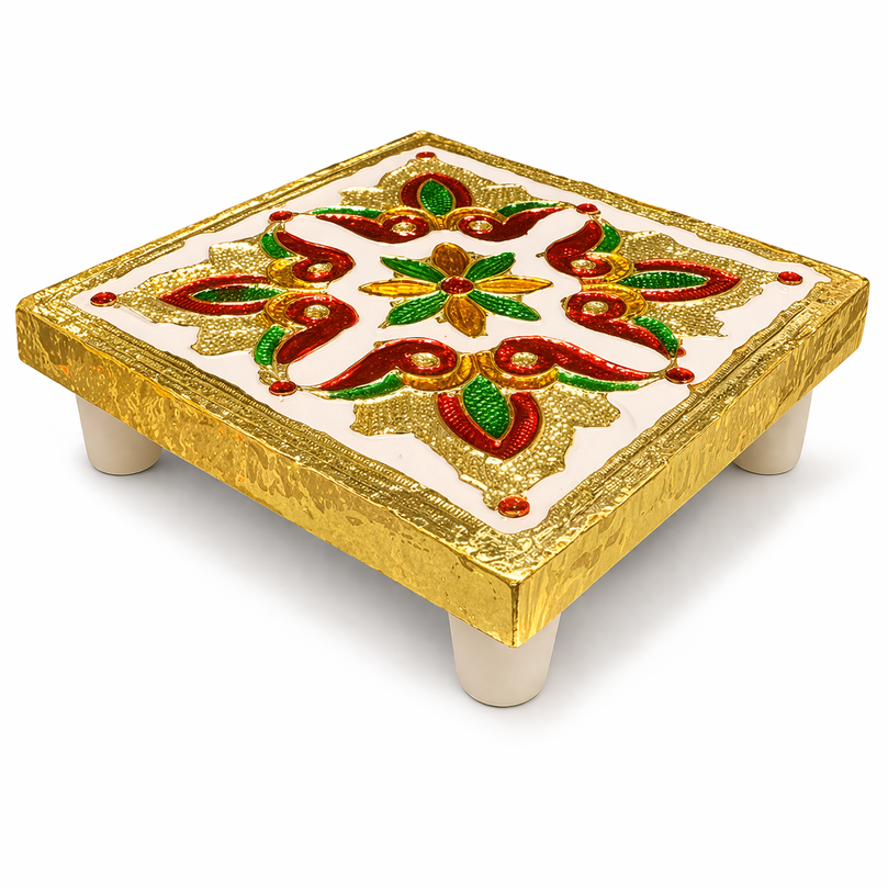 Decorative Bajot (Puja Chowki) – 4"x4" | 85g | Premium Mandir & Ritual Platform