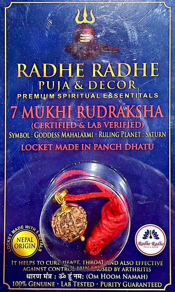 7 Mukhi Rudraksha Pendant (Nepal Origin, Lab Certified) – Shri Mahalakshmi Maa Rudraksha in Panch Dhatu | Wealth, Prosperity & Saturn Relief
