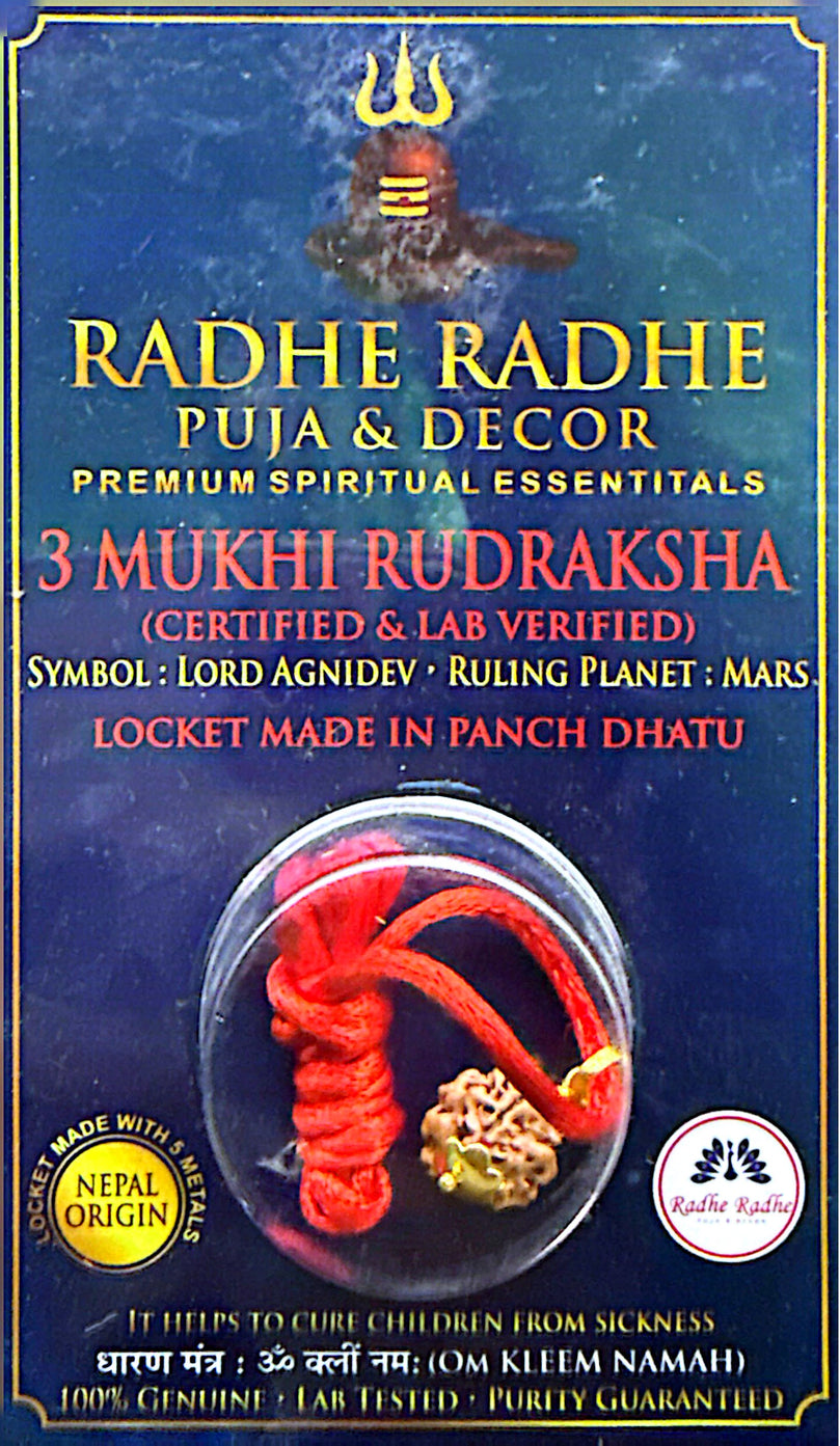 3 Mukhi Rudraksha Pendant (Nepal Origin, Lab Certified) – Lord Agni Rudraksha in Panch Dhatu | Confidence, Energy & Past Karma Cleansing