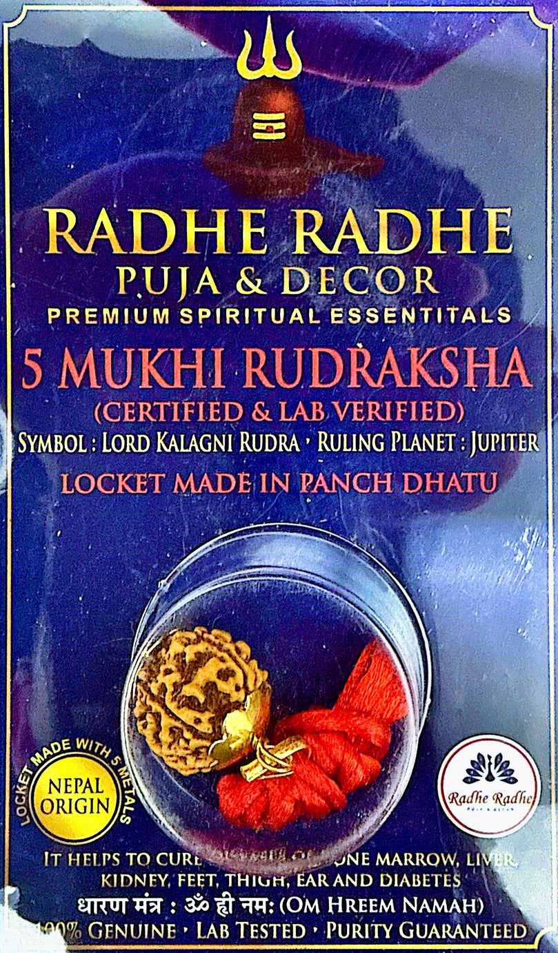 5 Mukhi Rudraksha Pendant (Nepal Origin, Lab Certified) – Shri Kalagni Rudra Rudraksha in Panch Dhatu | For Peace, Focus & Spiritual Growth