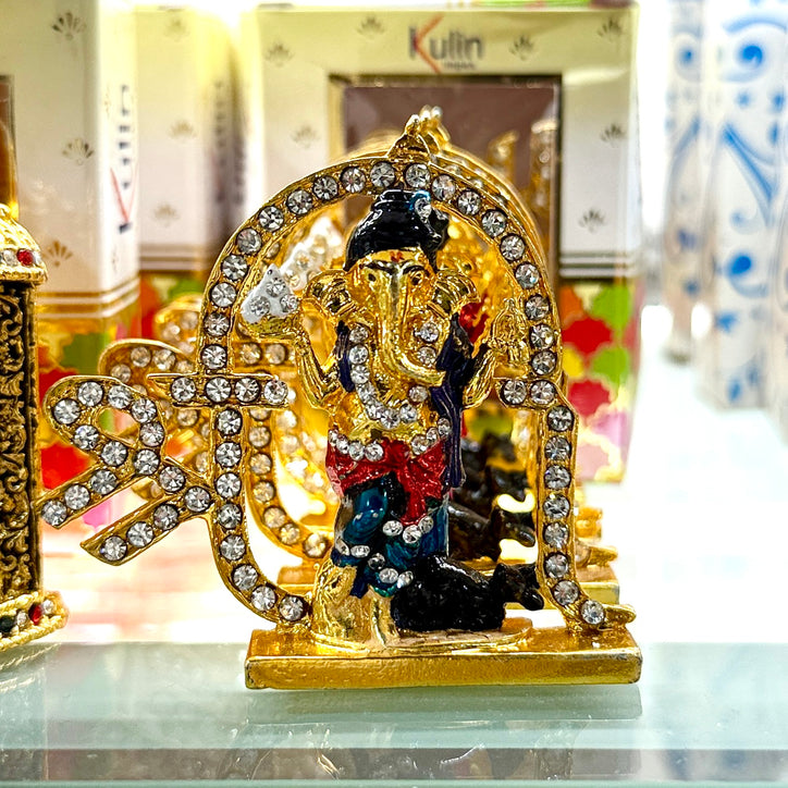 Ganesh Ji – Hindu Car Dashboard Idol (2.5 Inches) with Stick-On Base – Arch Frame with Om Design