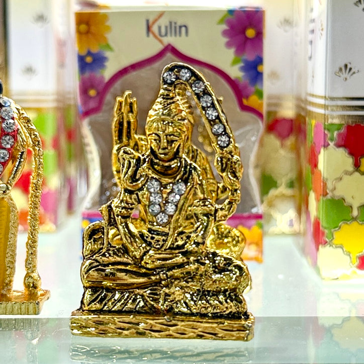 Shri Shiv Ji – Hindu Car Dashboard Idol (2 Inches) with Stick-On Base – Golden Sitting Pose Design