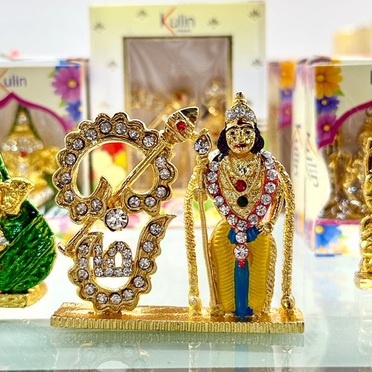 Shri Kartikeya Ji – Hindu Car Dashboard Idol (2.5 Inches) with Stick-On Base – Vel & Om Design