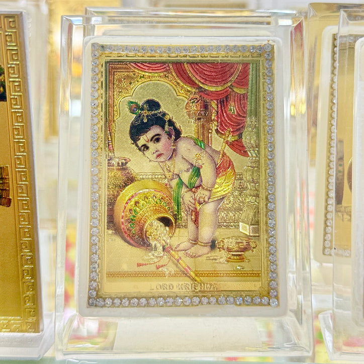 Shri Krishna Ji – Baby Krishna Frame Idol (3 Inches) with Stand Base & Double-Sided Tape – Hindu Car Dashboard or Home Display