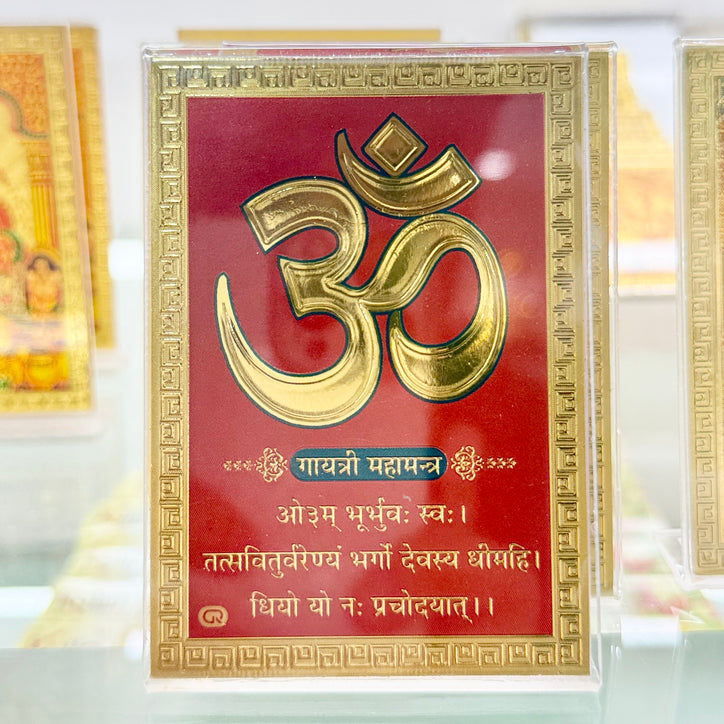 Golden Om Frame (3.5”) – Radiant Gold & Red Acrylic Foil Plaque for Spiritual Energy, Balance & Meditation