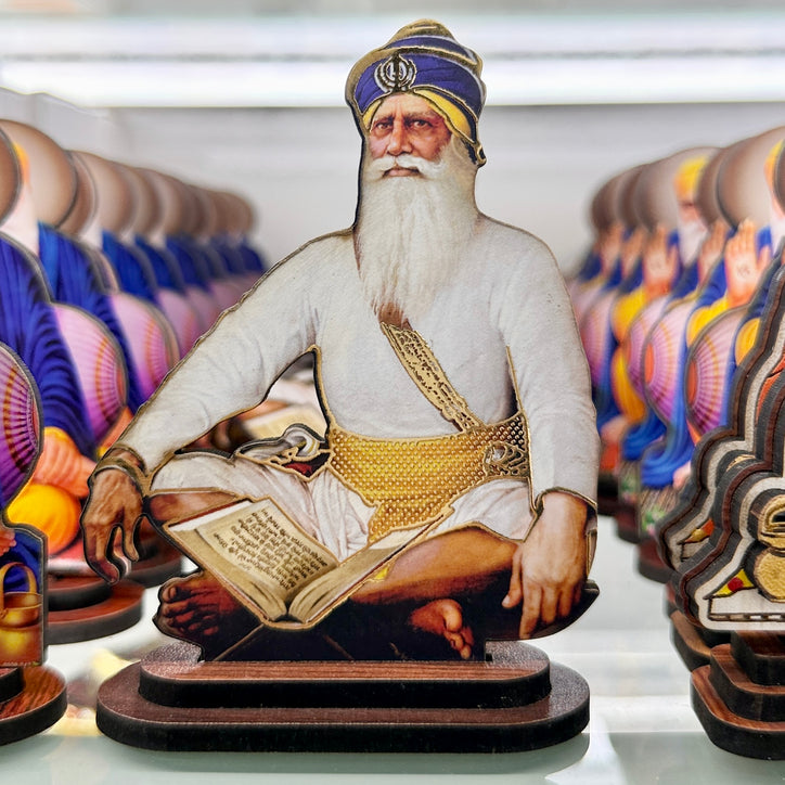 Baba Deep Singh Ji Wooden Cutout (4.5”) – Sikh Spiritual Standee for Car, Home Mandir & Gift