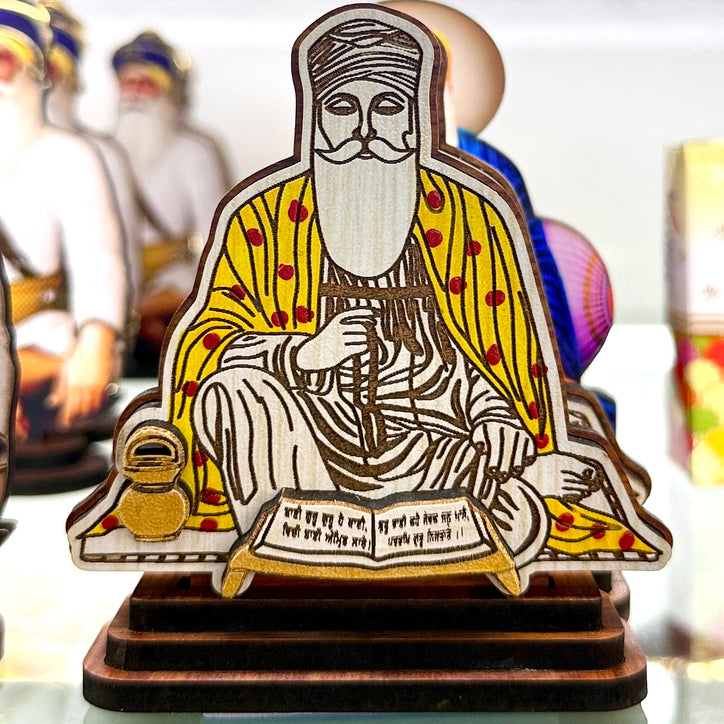 Guru Nanak Dev Ji Wooden Cutout (4”) – Spiritual Standee for Car, Home Mandir & Gifting