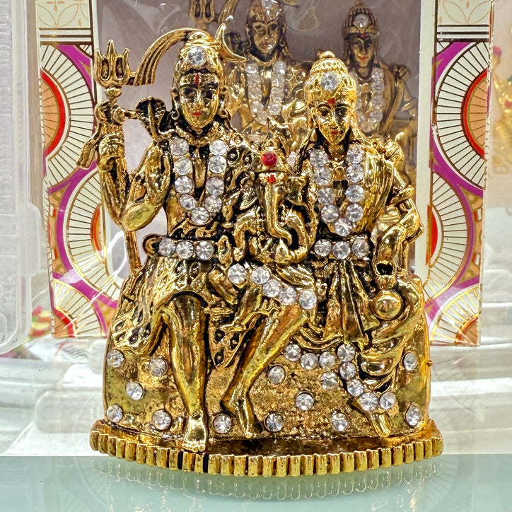 Shiv Parivar Idol (3”) – Sparkling Murti of Shiv Ji, Parvati Maa & Ganesh Ji