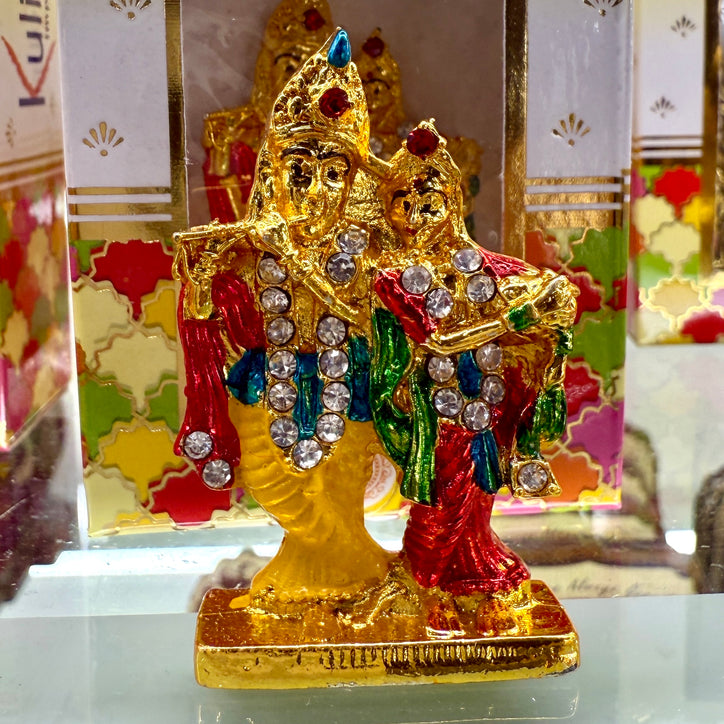 Shri Radha Krishna Ji Idol (2.5”) – Colorful Standing Murti with Flute for Love & Harmony