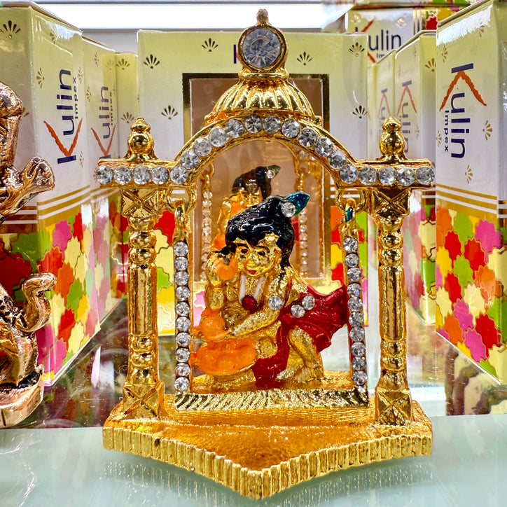 Shri Ladoo Gopal Ji Swing Idol (3”) – Colorful Bal Krishna Jhula Murti with Jewelled Arch for Devotion & Joy