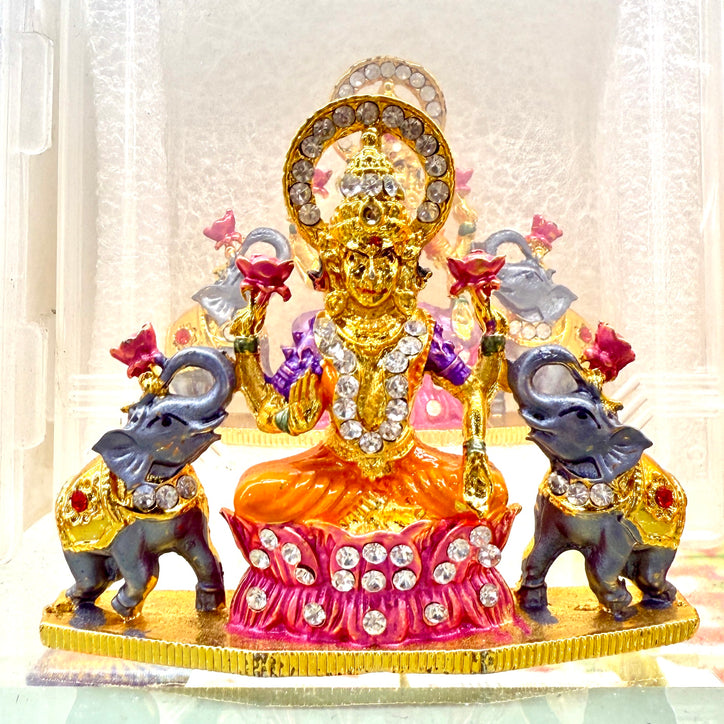 Shri Lakshmi Maa Idol (2.5”) – Gajalakshmi Murti with Elephants for Car Dashboard, Home & Gifts