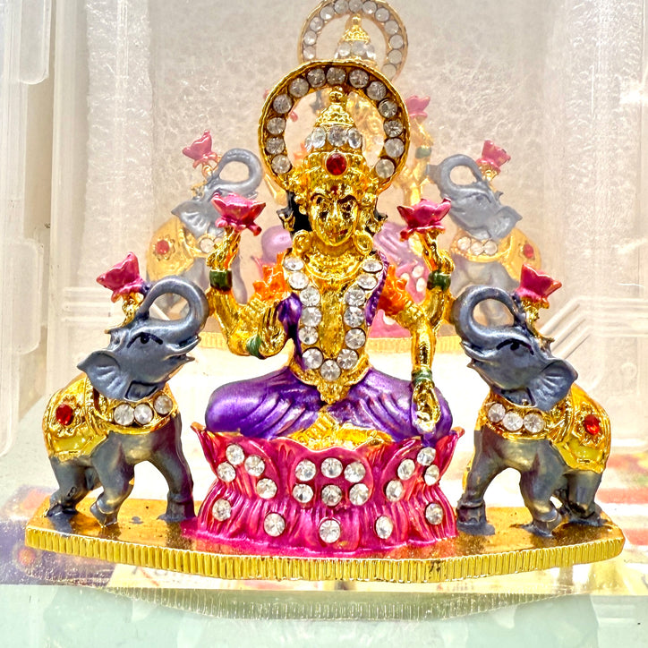 Shri Lakshmi Maa Idol (2.5”) – Purple Gajalakshmi Statue for Car Dashboard, Office & Pooja Space
