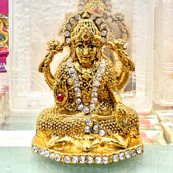Shri Lakshmi Maa Idol (3”) – Golden Murti of Mahalakshmi Devi for Dashboard, Desk & Pooja Space