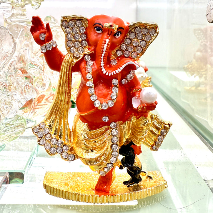 Shri Ganesh Ji Idol (3”) – Red Standing Pose with Modak & Mouse