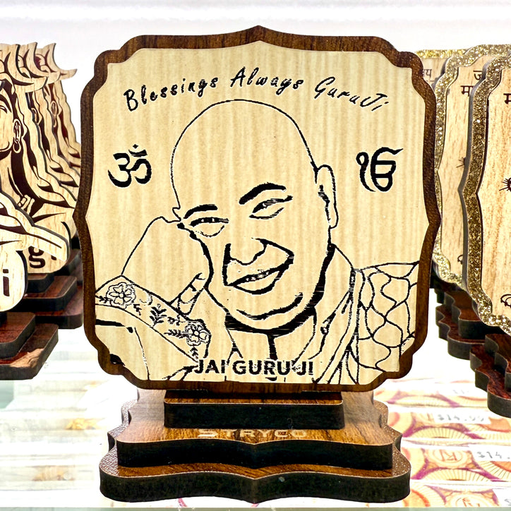 Guru Ji Wooden Plaque (4”) – Jai Guruji Blessings for Car & Home