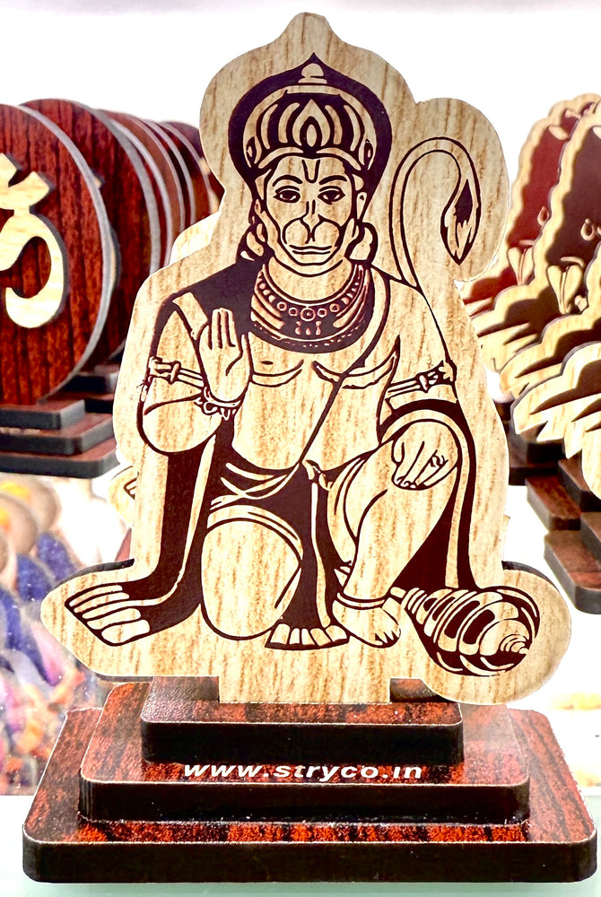 Shri Hanuman Ji Wooden Plaque (4”) – Bajrangbali Idol for Car Dashboard & Home