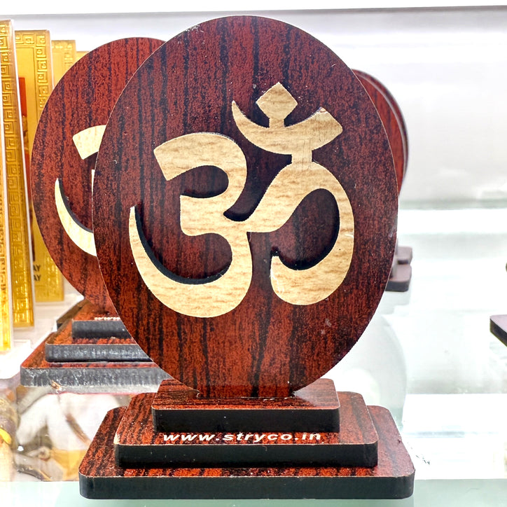 Wooden Om Symbol Plaque (4”) – Sacred Aum for Car Dashboard, Desk & Gift