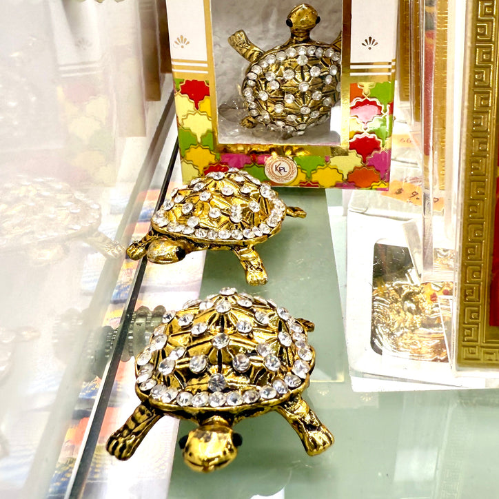 Crystal Tortoise Vastu Idol (2”) – Gold Finish Tortoise for Wealth & Stability