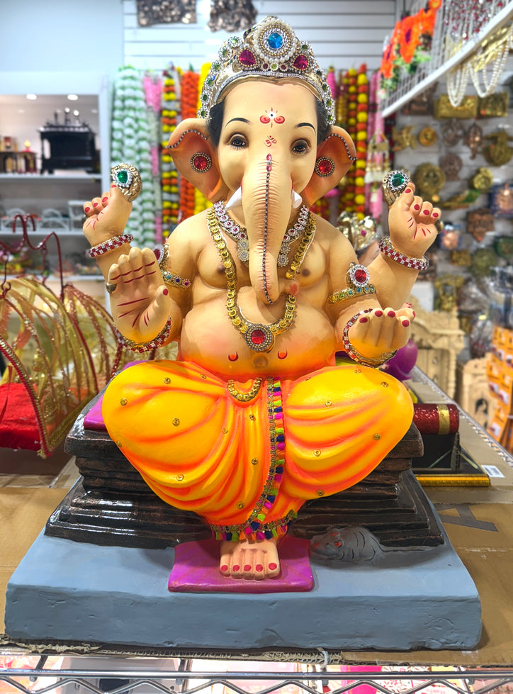 Shri Ganesh Ji Idol (24”) – Vibrant Ganapati Murti with Crown & Ornaments – Eco-Friendly & Water-Dissolving – Pickup Only in Brampton