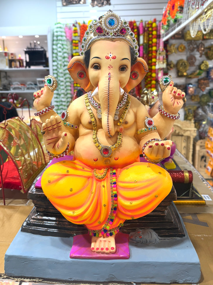 Shri Ganesh Ji Idol (24”) – Vibrant Ganapati Murti with Crown & Ornaments – Eco-Friendly & Water-Dissolving – Pickup Only in Brampton