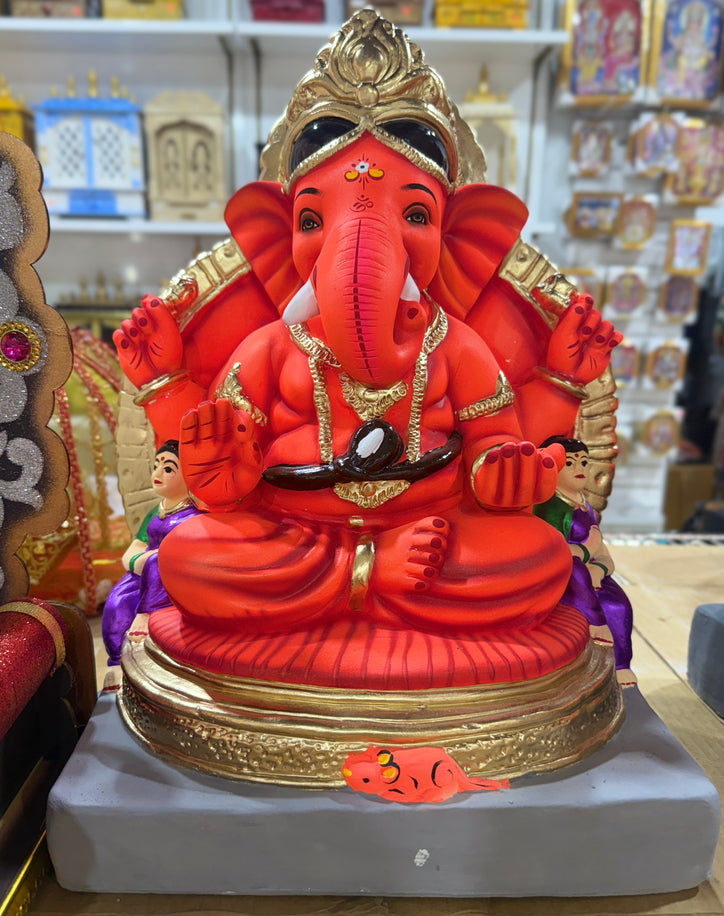 Eco-Friendly Ganapati Idol (18”) – Vibrant Red Ganesha Murti for Ganesh Chaturthi – In-Store Pickup Brampton