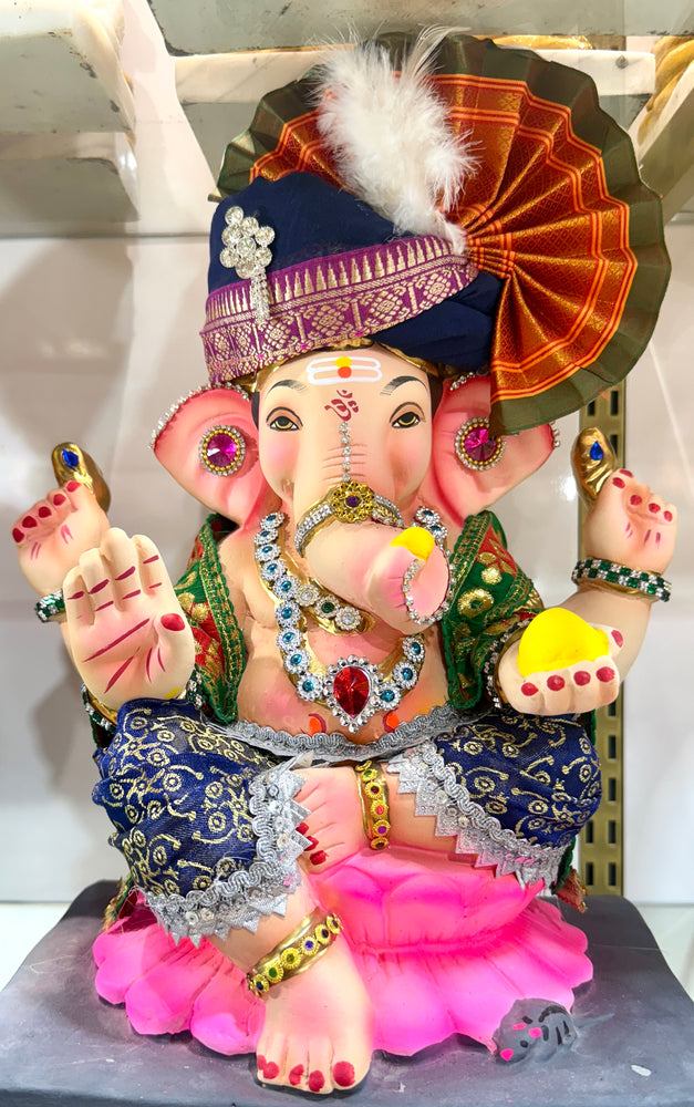 Eco-Friendly Ganapati Idol (15”) – Shri Ganesha Ji Clay Murti with Pagdi – Water-Soluble – Pickup Only in Brampton