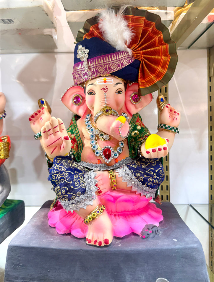 Eco-Friendly Ganapati Idol (15”) – Shri Ganesha Ji Clay Murti with Pagdi – Water-Soluble – Pickup Only in Brampton