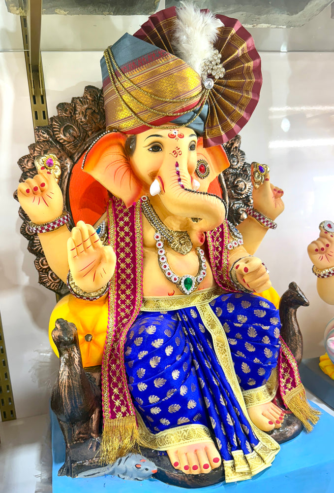 Eco-Friendly Ganpati Idol (18”) – Shri Ganesha Ji Clay Murti with Red Pagdi & Purple Dhoti – 100% Water-Soluble – Pickup in Brampton (Copy)