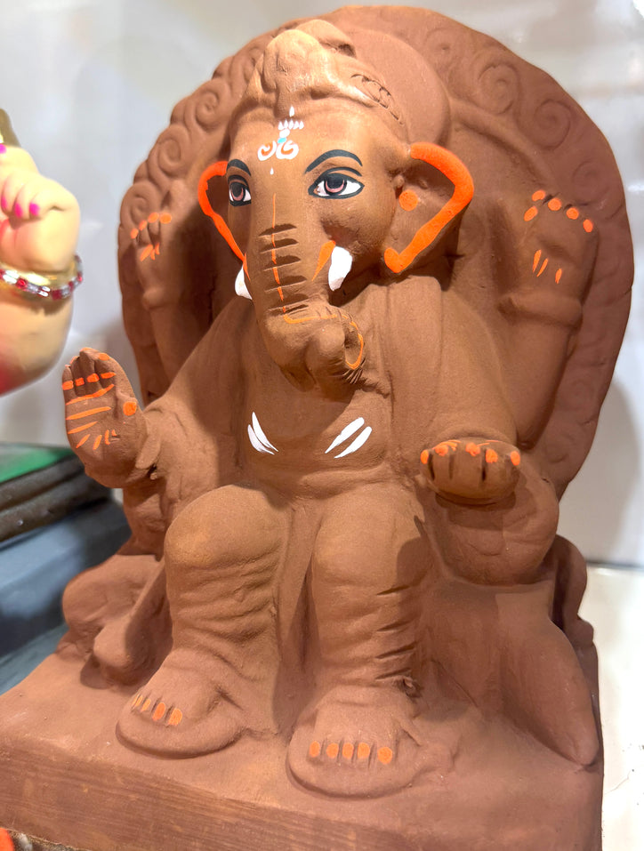 Eco-Friendly Clay Ganesha Idol (10”) – Shri Ganapati Ji Murti in Pure Mitti with Minimal Paint – 100% Water-Soluble – Pickup in Brampton