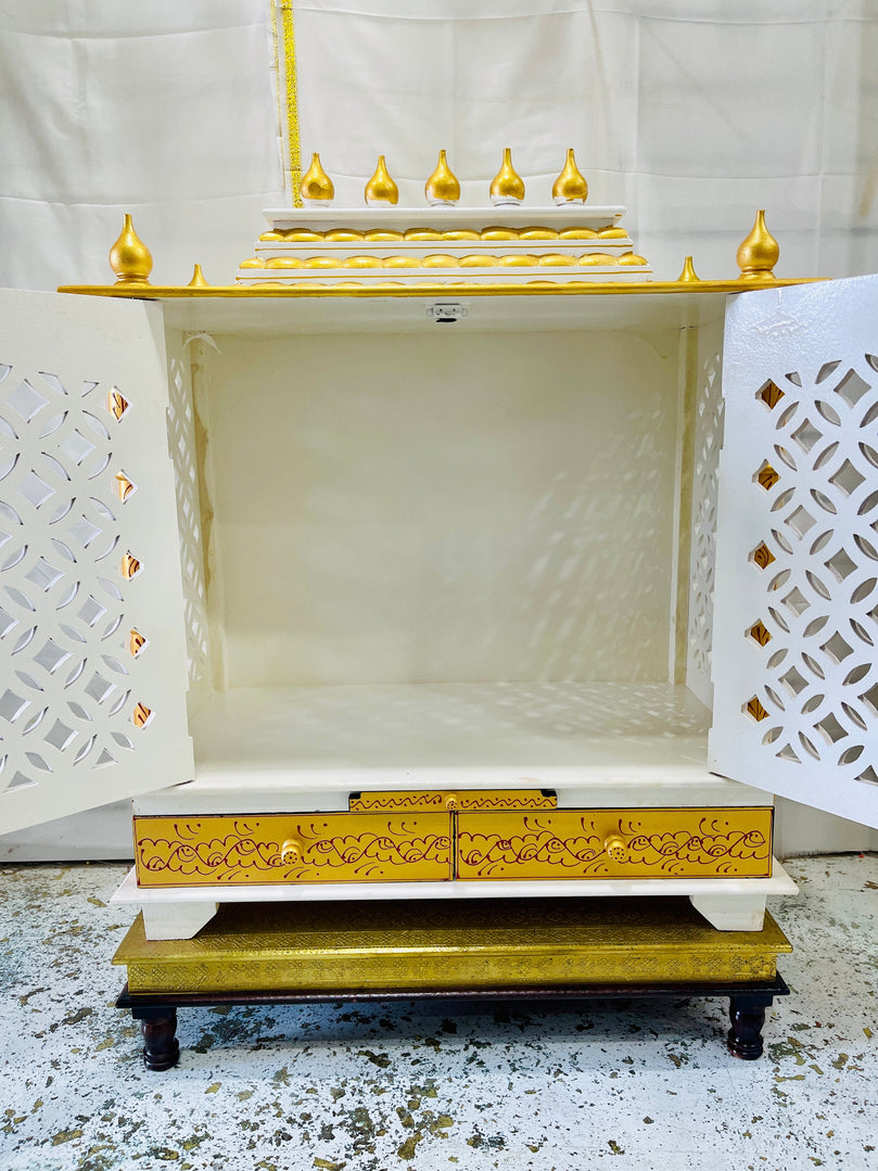 20 x 11 x 28" White & Gold Temple Mandir With Doors