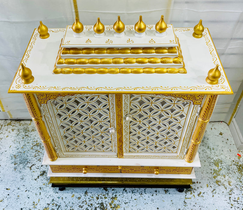 30 x 15 x 36" White & Gold Temple Mandir With Doors