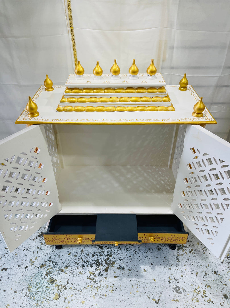 20 x 11 x 28" White & Gold Temple Mandir With Doors