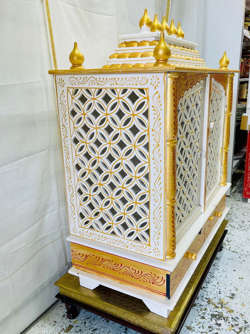 30 x 15 x 36" White & Gold Temple Mandir With Doors