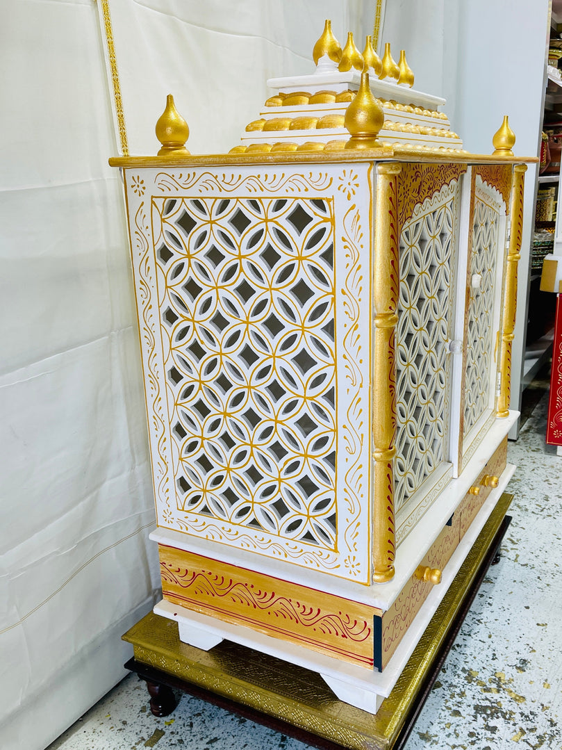 20 x 11 x 28" White & Gold Temple Mandir With Doors