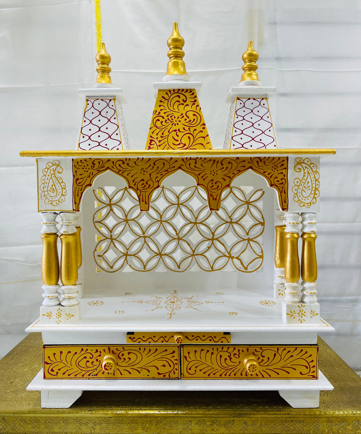 20 x 11 x 28" White and Gold Temple Mandir Without Doors