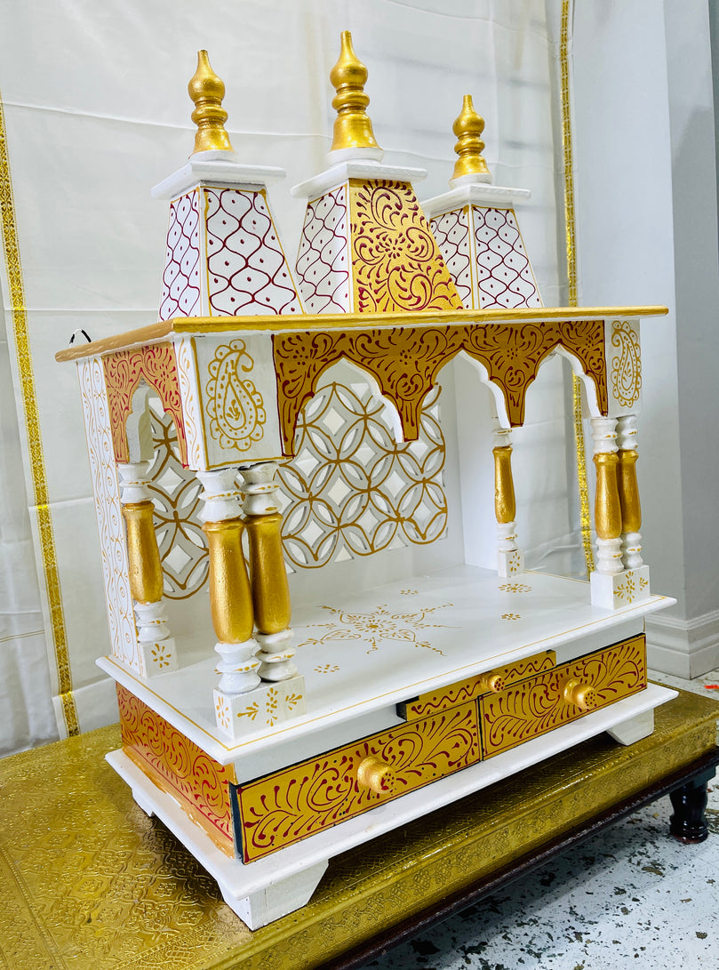 20 x 11 x 28" White and Gold Temple Mandir Without Doors