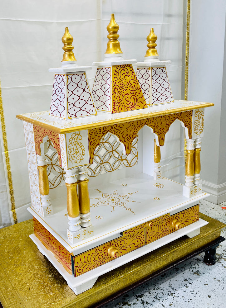 20 x 11 x 28" White and Gold Temple Mandir Without Doors