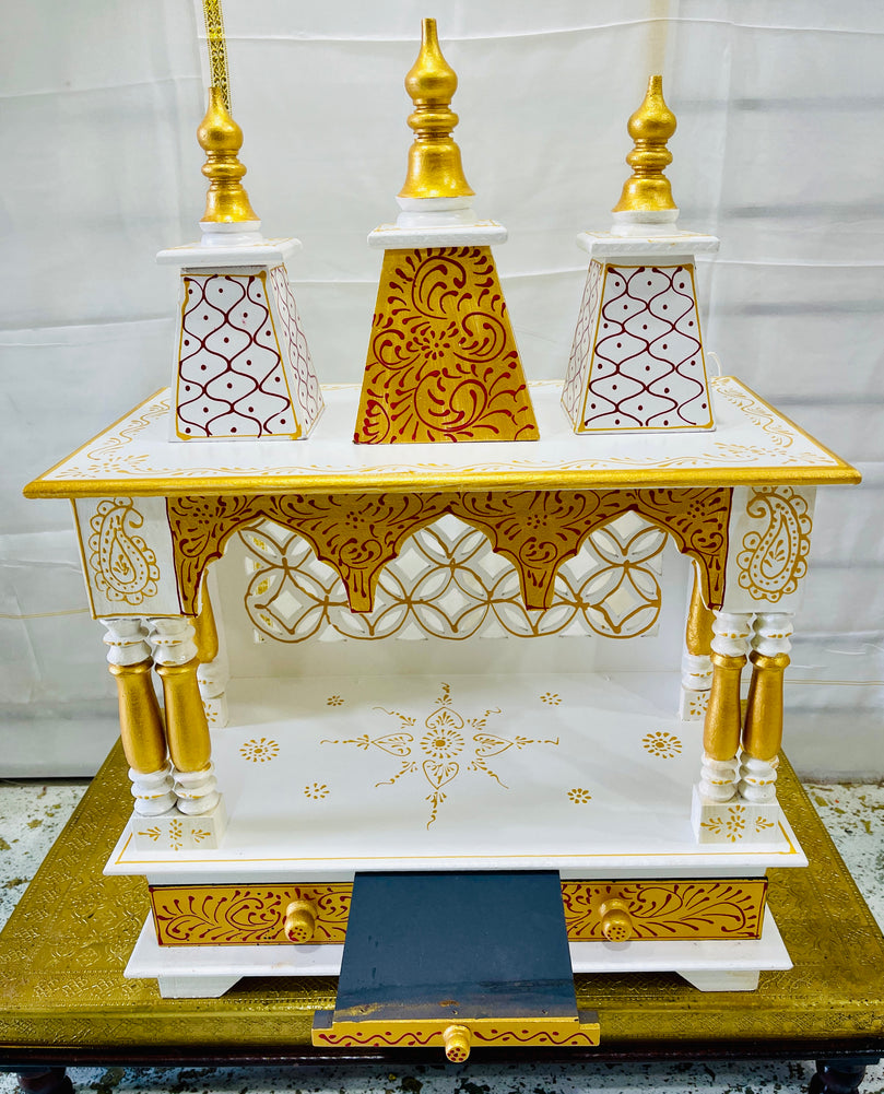 20 x 11 x 28" White and Gold Temple Mandir Without Doors
