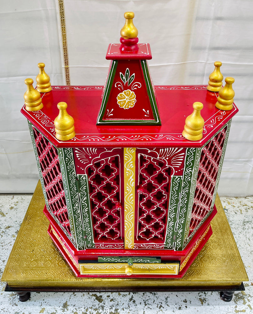 15 x 9 x 24" Red, Green, and Gold Temple Mandir With Doors