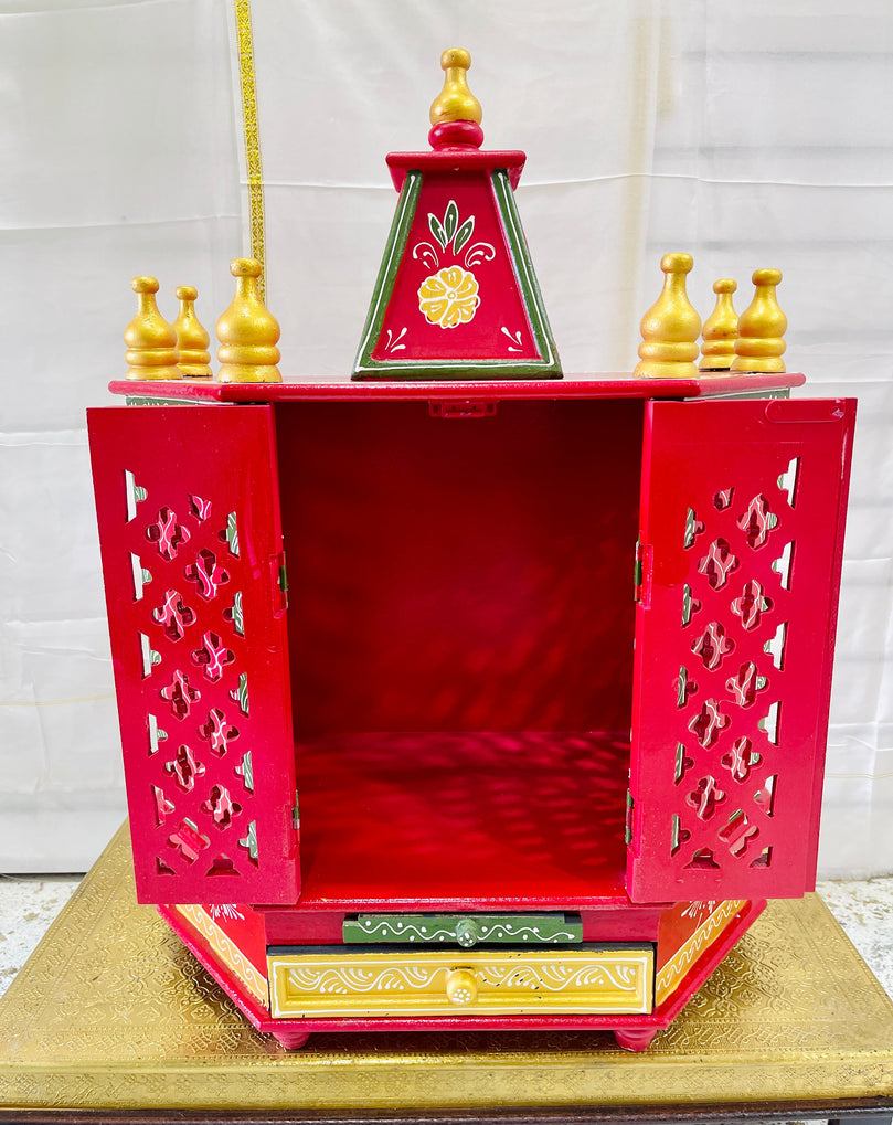 15 x 9 x 24" Red, Green, and Gold Temple Mandir With Doors