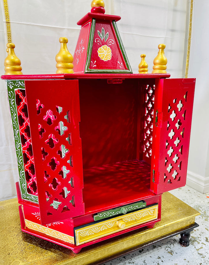 15 x 9 x 24" Red, Green, and Gold Temple Mandir With Doors