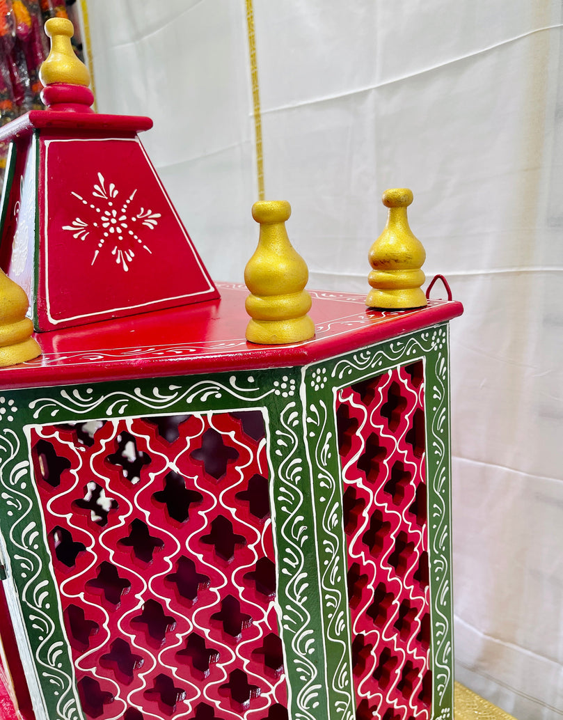 15 x 9 x 24" Red, Green, and Gold Temple Mandir With Doors